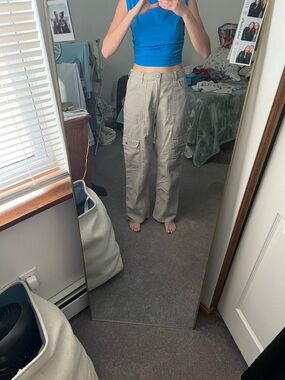 Aeropostale Wide Leg Cargo Pants in Light Khaki